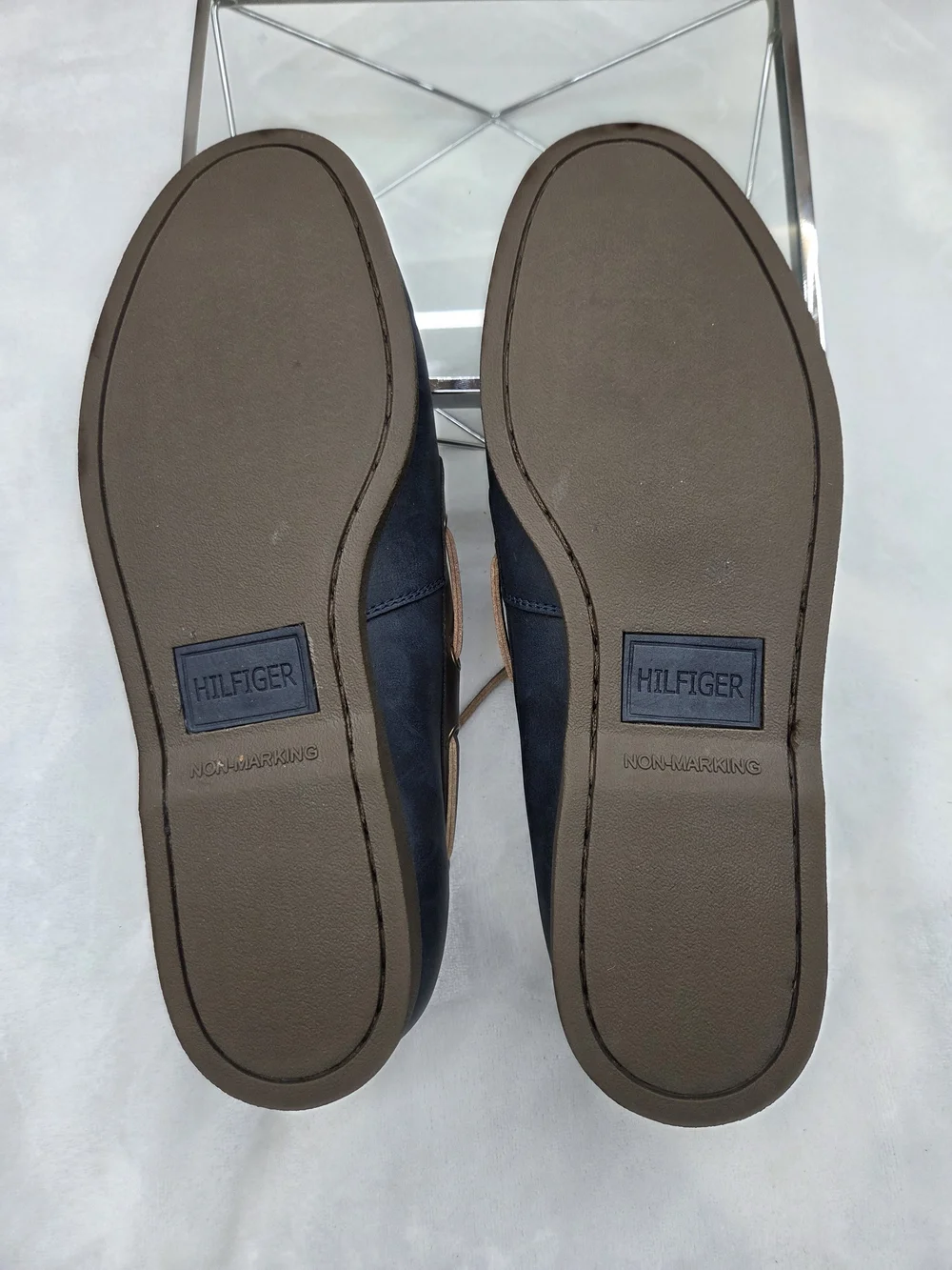 Tommy Hilfiger Men's Boat Shoes Navy Brown Leather Lace Up Loafers US 10 EU 43